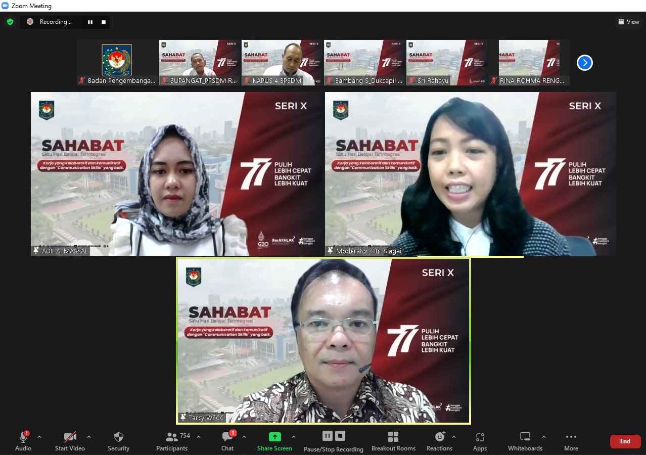 Dorong Penguatan Keterampilan Komunikasi bagi ASN dalam Berkolaborasi, BPSDM Kemendagri Gelar Webinar SAHABAT
