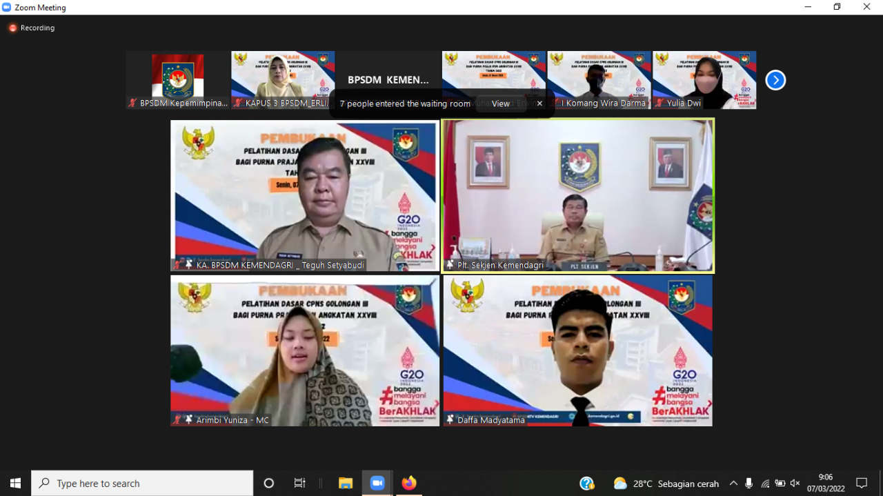 BPSDM GELAR PELATIHAN DASAR CALON PEGAWAI NEGERI SIPIL GOLONGAN III BAGI PURNA PRAJA INSTITUT PEMERINTAHAN DALAM NEGERI ANGKATAN XXVIII